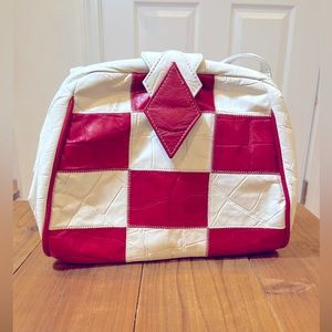 Vintage Manolucci Red & White Geometric leather crossbody handbag. Made in USA